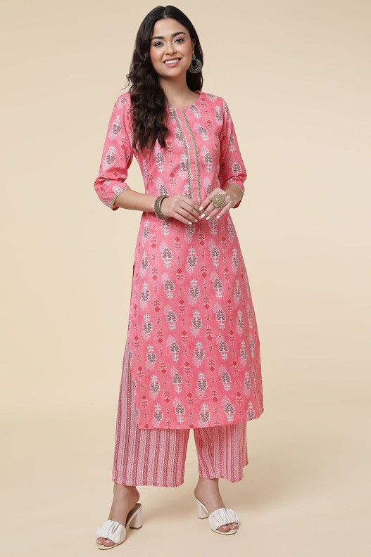 Floral Cotton Printed Straight Kurta With Plazzo set